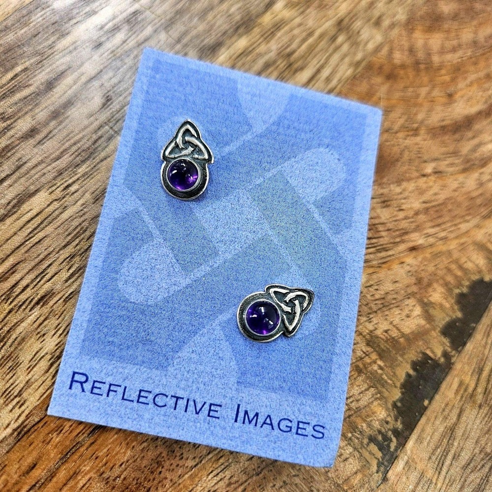 Reflective Images‎ Celtic Sterling Silver Amethyst Trinity Knot Earrings Studs